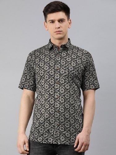 Black Half Sleeves Comfortable And Washable Printed Cotton Shirt For Men  Age Group: 18-45 Years