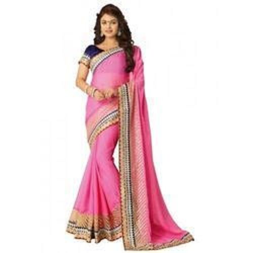 Pink Ladies Party Wear Skin Friendly Sarees With Lace