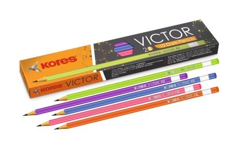 Portable Multicolor And Substitutable Kores Victor 2 B Wooden Pencils - Wooden Material, 10 Pieces, Dark Style | Durable, Eco-Friendly, Long Lasting Writing Instruments