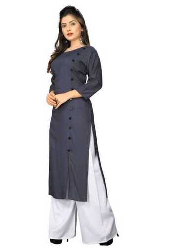 Breathable Fancy Blue Color 100% Cotton U Neck Long Sleeves Casual And Party Wear Kurti