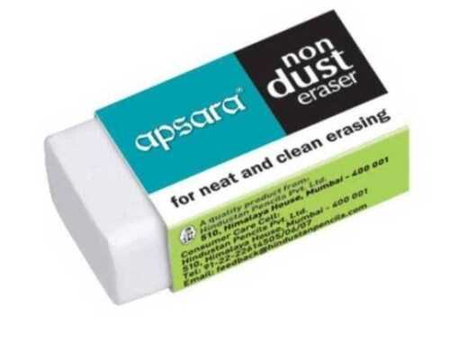 Apsara Eraser - Rubber, Standard Size, White Color | Lightweight, Rectangular Shape, Good Quality, Semi-Hard, Ideal for School Use
