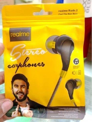 Black Realme High Quality Stereo With 2 Buds Earphone  Body Material: Rubber