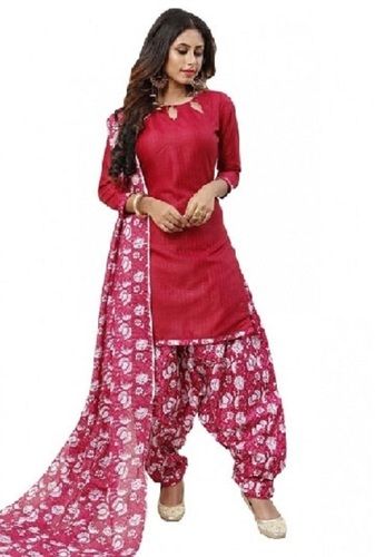 Casual Wear 3/4th Sleeve Round Neck Plain Cotton Salwar Suit For Ladies