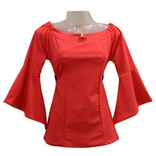 Red Lightweight And Comfortable Summer Full Sleeves Party Wear Fancy Ladies Tops