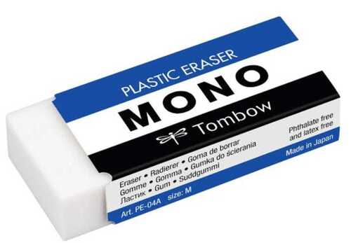 Mono Eraser - Rubber, Standard Size, White Color, Semi-Hard Texture | Lightweight, Rectangular Shape, Ideal for School Use