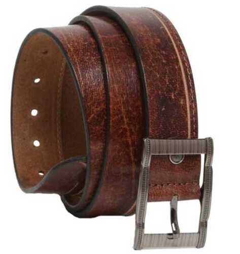 Brown Plain Leather Casual Wear Belt With Stainless Steel Buckle For Mens