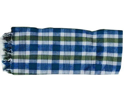 Eco-Friendly 1 Meter Length 25 Inch Width Check Printed Blue And Green Cotton Hand Towel 