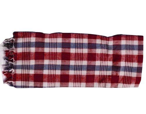 1 Meter Length Red Blue And White Rectangular Checked Printed Cotton Bath Towel 