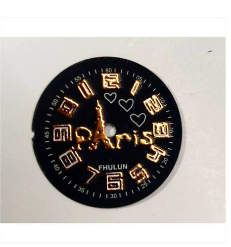 Alumunium Round Shaped Black And Golden Fullan Paris Wrist Watch Dial