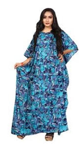 Casual Wear Short Sleeve Loose Fitting Digital Printed Cotton Long Kaftans For Ladies