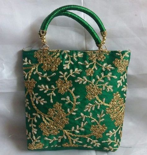 Green And Golden Designing Stylish Look Standard Embroidered Gift Bags ...
