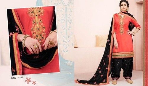 Ladies 3/4 Sleeves Comfortable And Breathable Peach And Black Patiala Suit