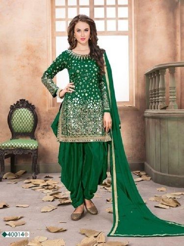 Ladies Party Wear Full Sleeves Embroidered Designer Green Fancy Patiala Suit Age Group: 20-25