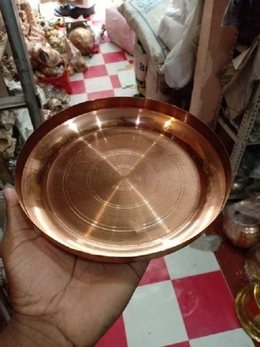 Washable Daily Rituals With Elegant Design Good Round Copper Pooja Thali