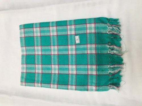 Eco-Friendly Sea Green And White Rectangular Checked Printed 100% Pure Cotton Hand Towel 