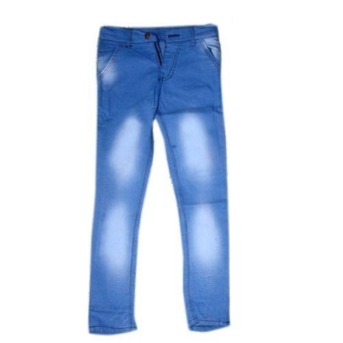 Breathable Sky Blue Color Plain Faded Simple And Stylish Look Casual Wear Cotton Men'S Jeans