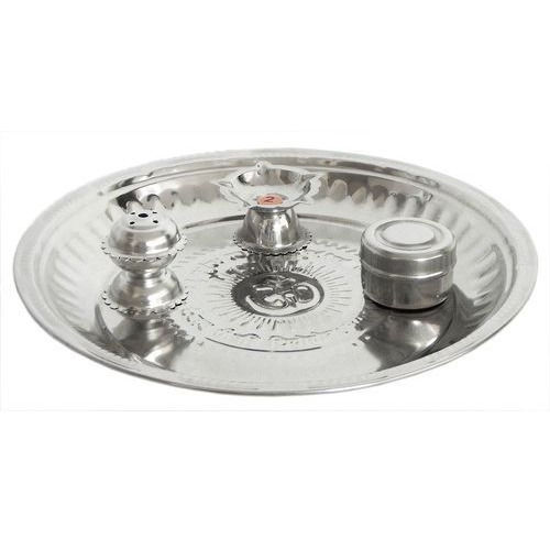 Stainless Steel Handcrafted Good Round Stainless Steel Silver Pooja Thali