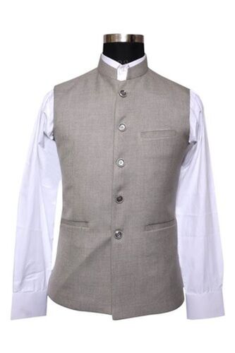 Gray Traditional Cotton Sleeveless Waistcoat For Men 