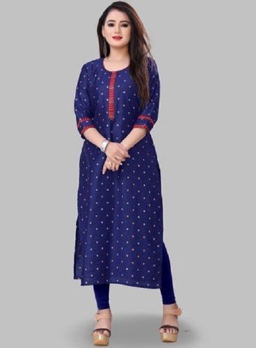 Women Skin Friendly Breathable Comfortable Beautiful Printed Blue And White Kurti Decoration Material: Paint