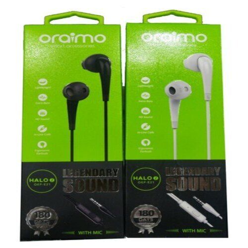 1.2 Meter 3.5 Millimeter Connector With Call Function Oraimo E21 Wired Earphone