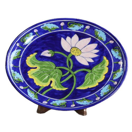 10 Inch Light Weight Blue Pottery Hand Painted Decorative Plates