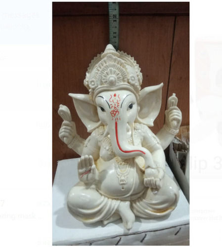 Indian 6 Inch Size 5 Kilogram Weight Fine Glossy Smooth Finishing White Color Ganpati Statue 