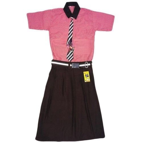 Comfortable And Washable Pink Shirt And Dark Brown Skirt Girls School Uniforms