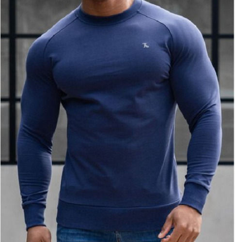 Comfortable Dri Fit Round Neck Full Sleeve Gym Wear Dark Blue Plain Sport T Shirt