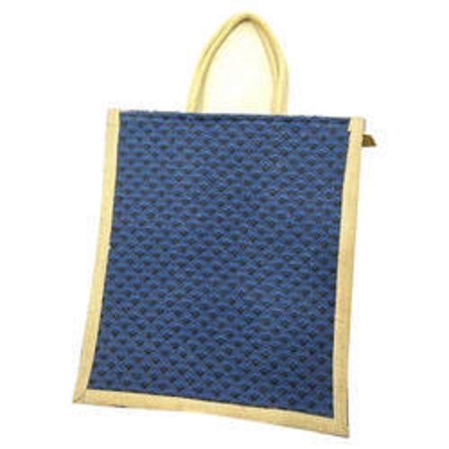 प्लेन इको फ्रेंडली लाइट वेट रोप हैंडल नेचुरल प्रिंटेड ब्राउन एंड ब्लू जूट शॉपिंग बैग