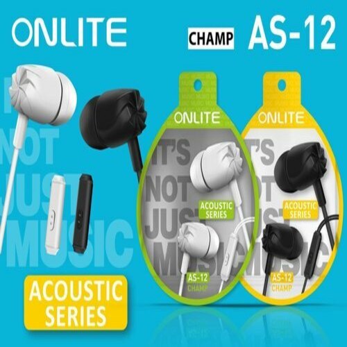 Laptop Mobile Tablet Compatible Onlite AS12 Wired Earphone - PVC Material, Black and White Color, Android and Bluetooth Compatible | In-Ear Design for Music, Calls, and Gaming