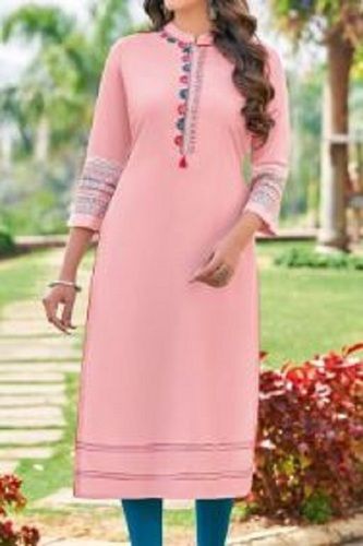 Light Pink Collared Neck Comfortable And Washable Casual Wear Ladies Cotton Kurti