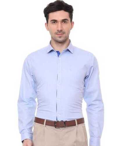 Men Light Weight And Comfortable Collar Neck Full Sleeves Sky Blue Cotton Shirt