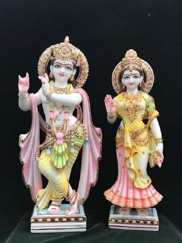 Washable Traditional Decorative Stylish White Painted Marble Radha Krishna Statue 