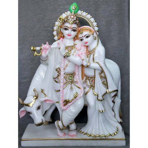 Easy To Clean Traditional Decorative Stylish White Polished Marble Radha Krishna Statue