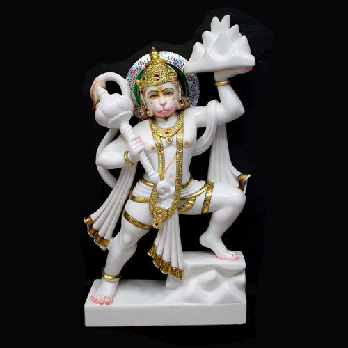 Rust Proof Traditional Stylish Lightweight Handmade White Marble Hanuman Statue 