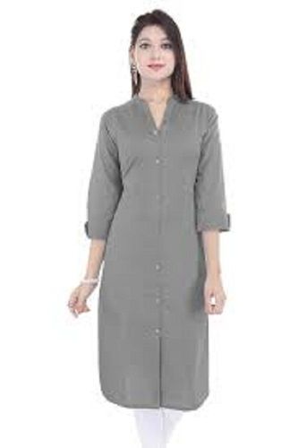 Gray Women Comfortable And Breathable Easy To Wear Short Sleeves V-Neck Casual Kurti 