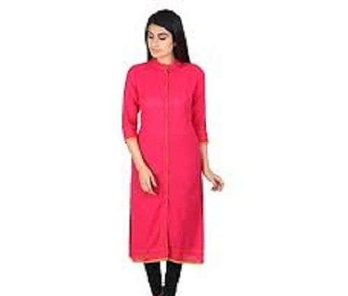 Women Comfortable And Breathable Round Neck Short Sleeves Pink Casual Kurti 