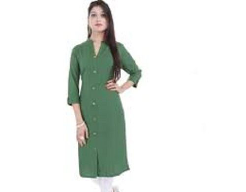 Women Comfortable And Breathable Easy To Wear V-Neck Long Sleeves Green Casual Kurti  Decoration Material: Beads