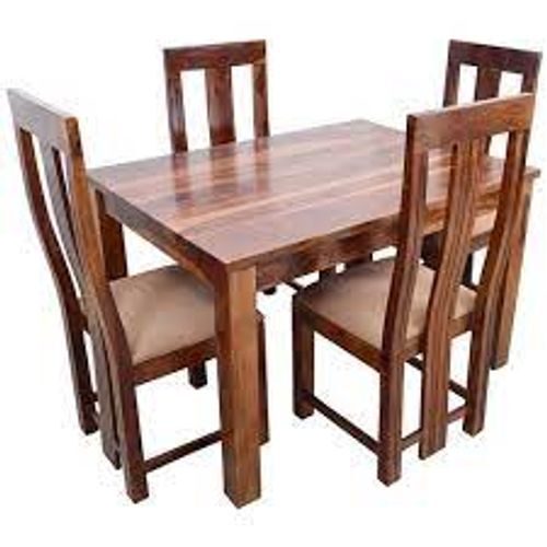 Mirror Finish High Quality Wooden Brown 4 Seater Square Dinning Table Set