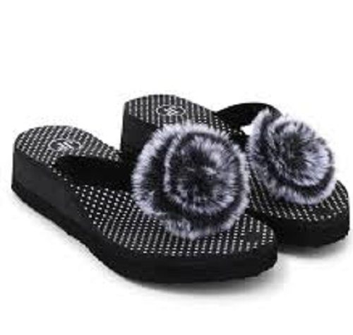 Rubber Ladies Strong And Durable Lightweight Comfortable Black Fancy Slippers