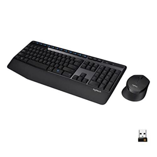 Black Logitech Mk345 Wireless Combo Full-Sized Keyboard With Palm Rest And Comfortable Right-Handed Mouse, 2.4 Ghz Wireless Usb Receiver, Compatible With Pc