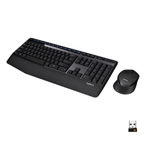 Logitech Mk345 वायरलेस कॉम्बो फुल-साइज़ कीबोर्ड पाम रेस्ट और आरामदायक राइट-हैंडेड माउस के साथ, 2.4 Ghz वायरलेस Usb रिसीवर, Pc के साथ कम्पैटिबल