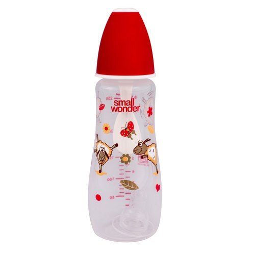 Printed Red And White 250ml Recyclable Environment Friendly Leak Proof Compact Plastic Baby Feeding Bottle