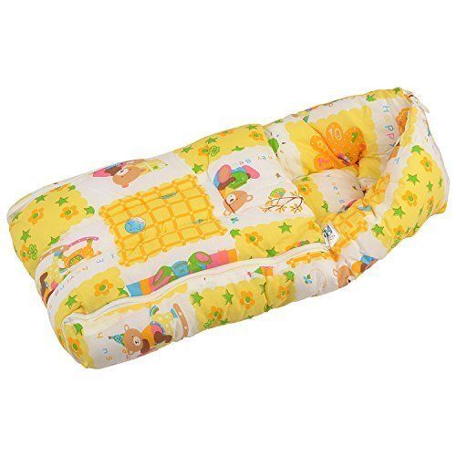 Printed Yellow And White Rectangular Shape Easy To Handle Smooth Comfortable Cotton Carry Bed