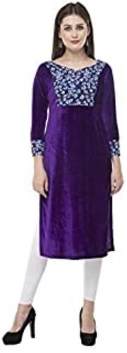 Round Neck Velvet Kurta For Ladies