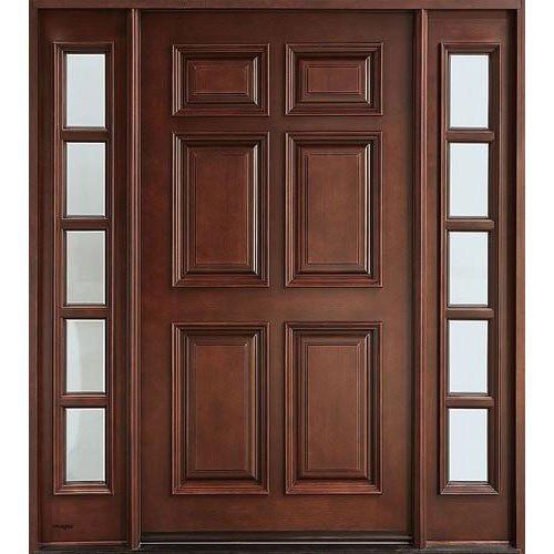 Strong Rustic And Crystalline Finishes Brown Pine Wood Exterior Doors Design: Plain