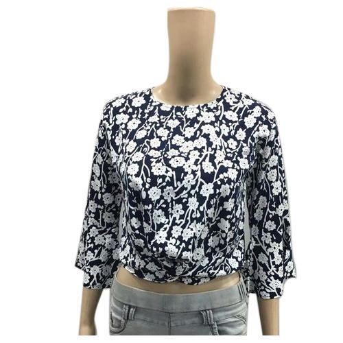 Printed Women'S Stylish Attractive Skin Friendly Black Color Trendy Short Top