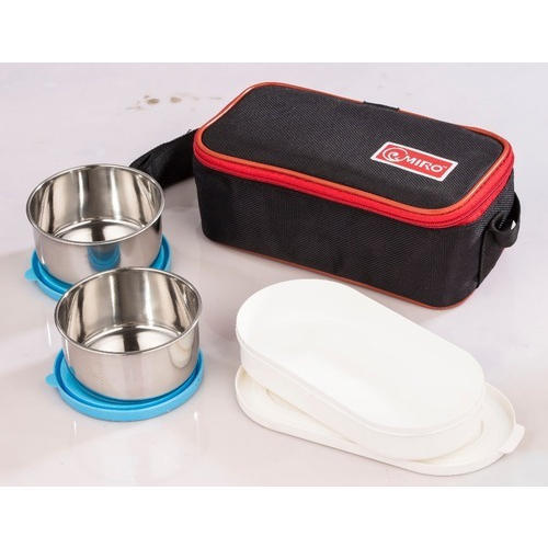 2 Pieces Silver Round Shape 250 Gram Capacity Stainless Steel Lunch Box 