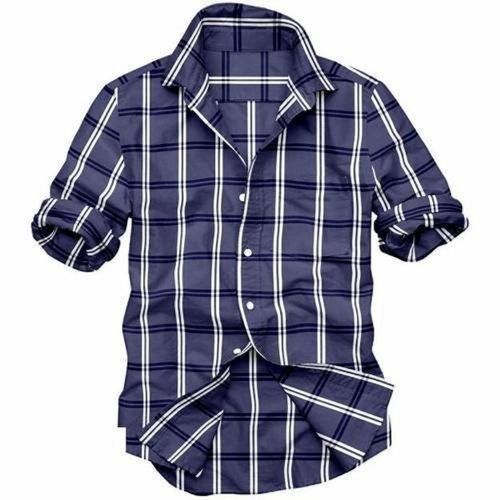 Blue Color Full Sleeve Coller Neck Comfortable Cotton Checked Men'S Shirt  Age Group: 18 Above