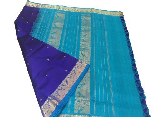 Blue Gorgeous And Beautiful Party Wear Kanchipuram Silk Saree With Blouse Piece 5.5 Meter 